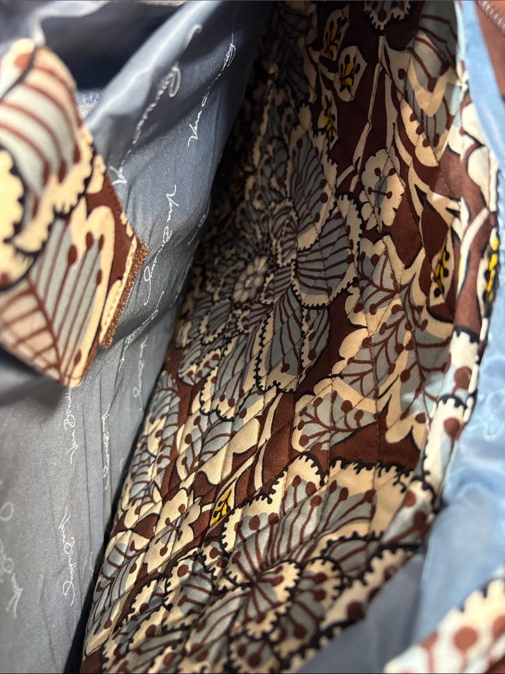 Vera Bradley Quilted Floral Backpack in Brown, Light Blue & Yellow